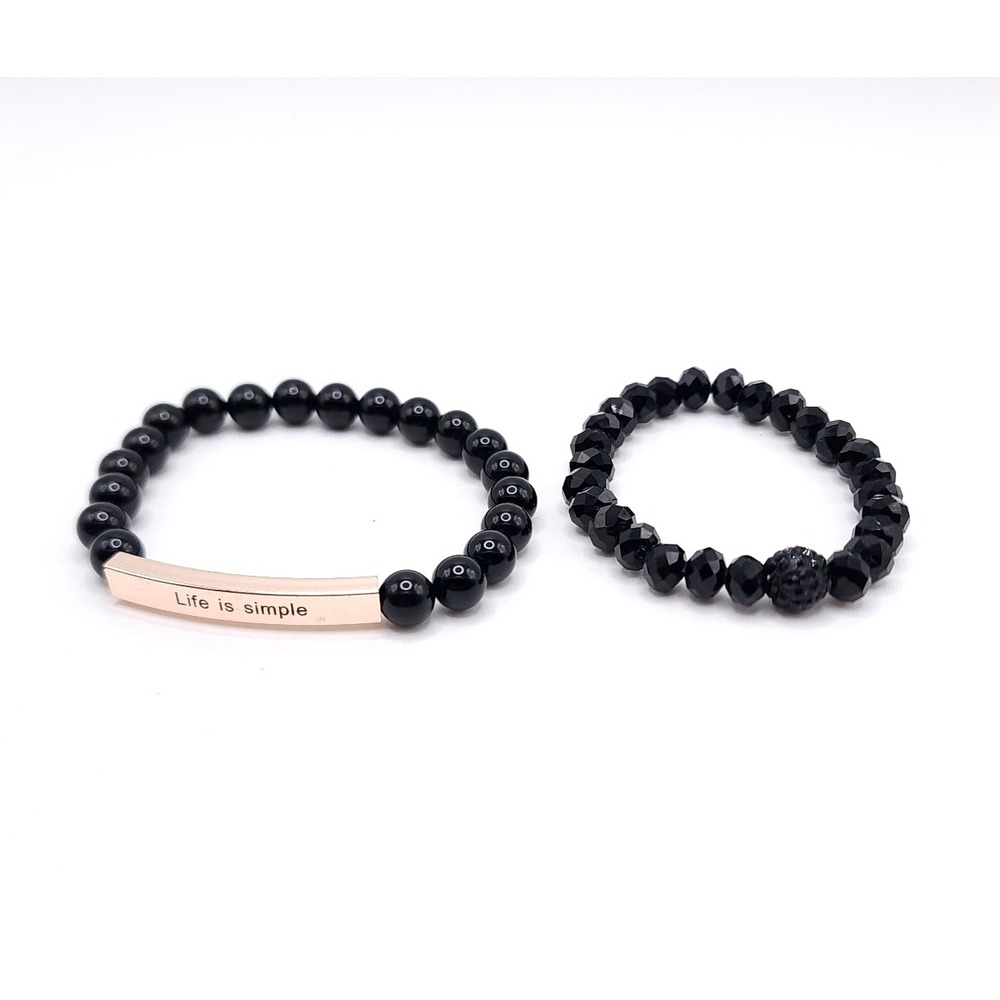 Black‎ Bead Stretch Bracelet Set 2